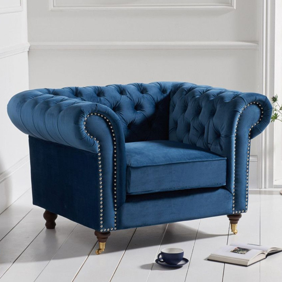 Holbrook Chesterfield Velvet Armchair In Blue_2