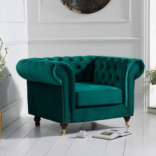Holbrook Chesterfield Velvet Armchair In Green_2