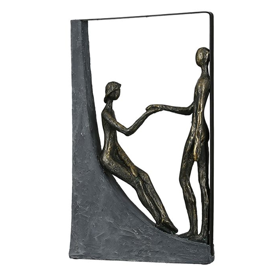 holding hands poly design sculpture in antique bronze and grey