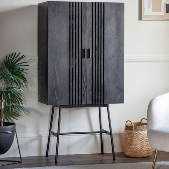 Product photograph of Holien Wooden Drinks Cabinet With 2 Doors In Black from Furniture in Fashion