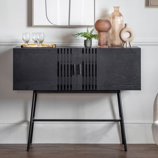 Photo of Holien wooden sideboard with 2 doors in black