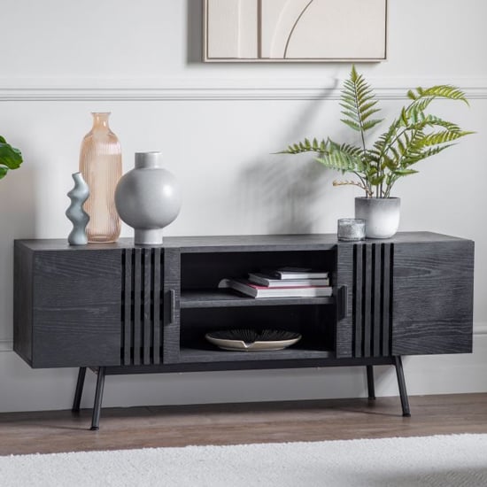 Product photograph of Holien Wooden Tv Stand With 2 Doors In Black from Furniture in Fashion