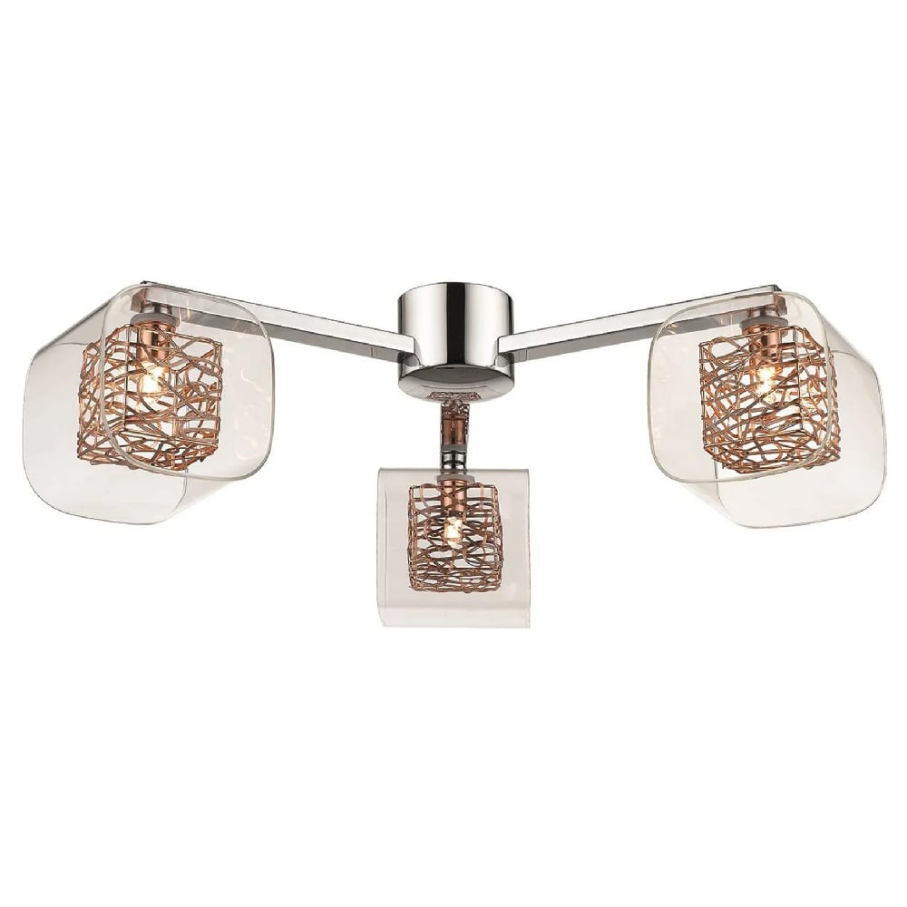 Read more about Holland 3 light clear glass flush light in copper and chrome