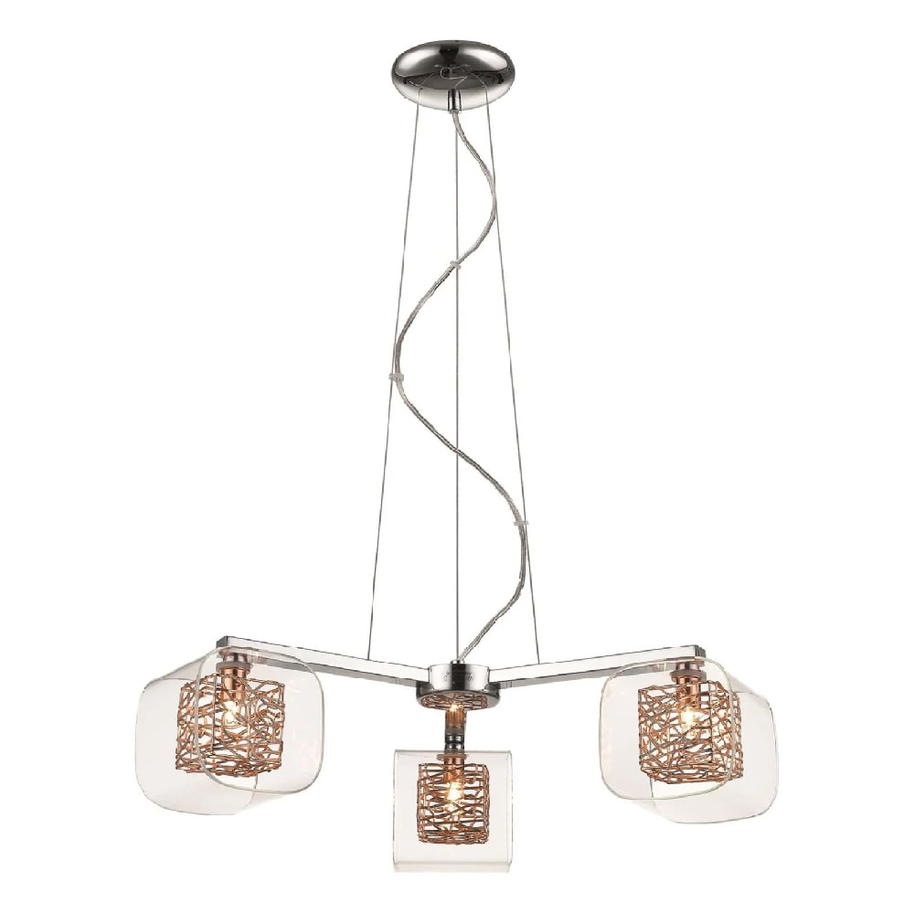 Read more about Holland 3 light clear glass pendant light in copper and chrome