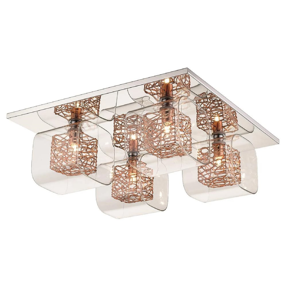 Read more about Holland 4 light clear glass flush light in copper and chrome