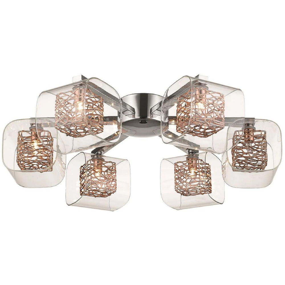 Read more about Holland 6 light clear glass flush light in copper and chrome
