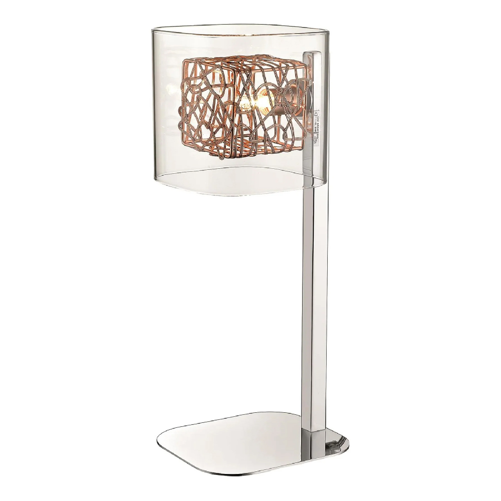 Read more about Holland clear glass table lamp in copper and chrome