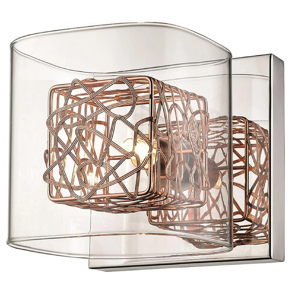 Read more about Holland clear glass wall light in copper and chrome