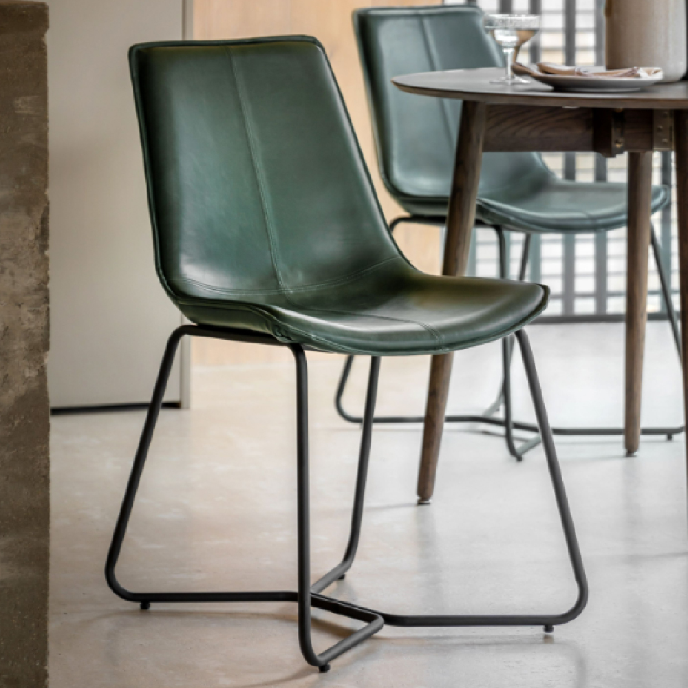 Holland Green PU Leather Dining Chairs With Black Frame In Pair