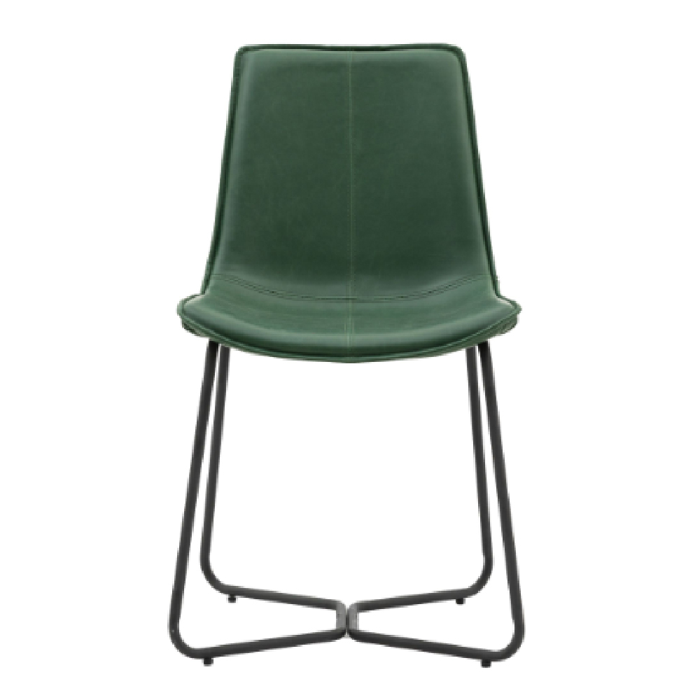 Holland Green PU Leather Dining Chairs With Black Frame In Pair