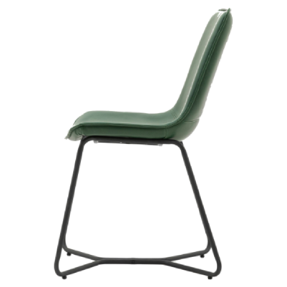 Holland Green PU Leather Dining Chairs With Black Frame In Pair