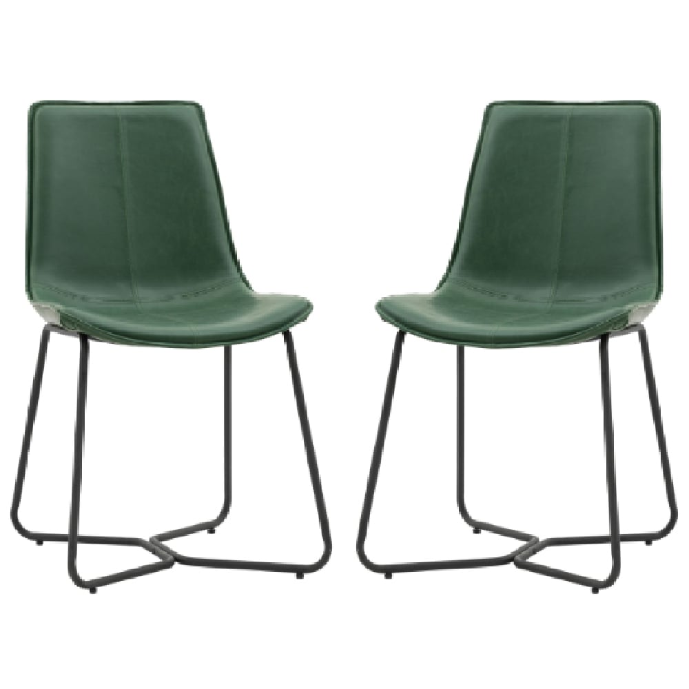 Holland Green PU Leather Dining Chairs With Black Frame In Pair