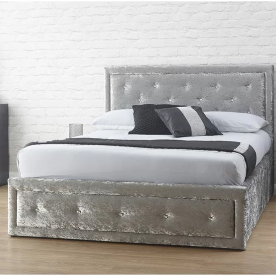 Read more about Honiton crushed velvet ottoman double bed in silver