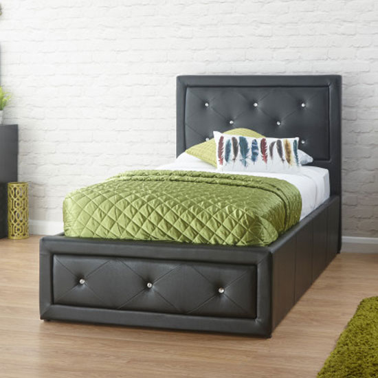 Honiton Faux Leather Single Bed In Black Furniture in Fashion