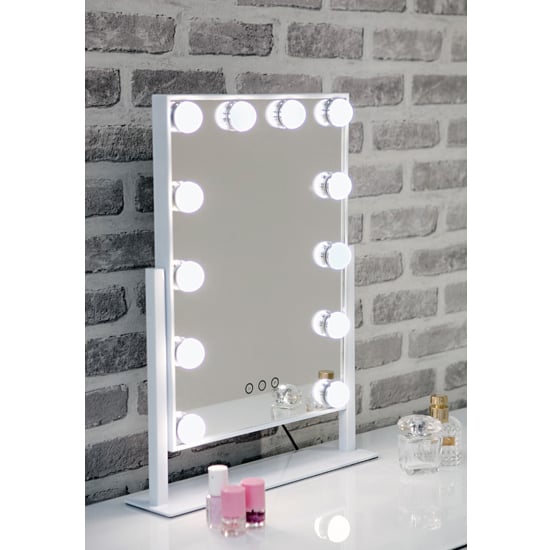 Product photograph of Hollywood Swivel Dressing Mirror With White High Gloss Frame from Furniture in Fashion