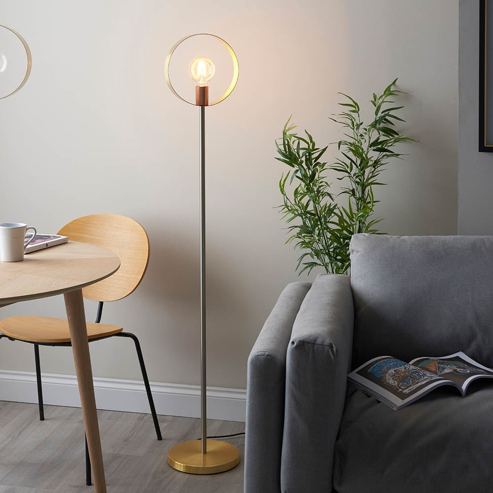 Read more about Holmdel metal floor lamp in brushed nickel and copper brass