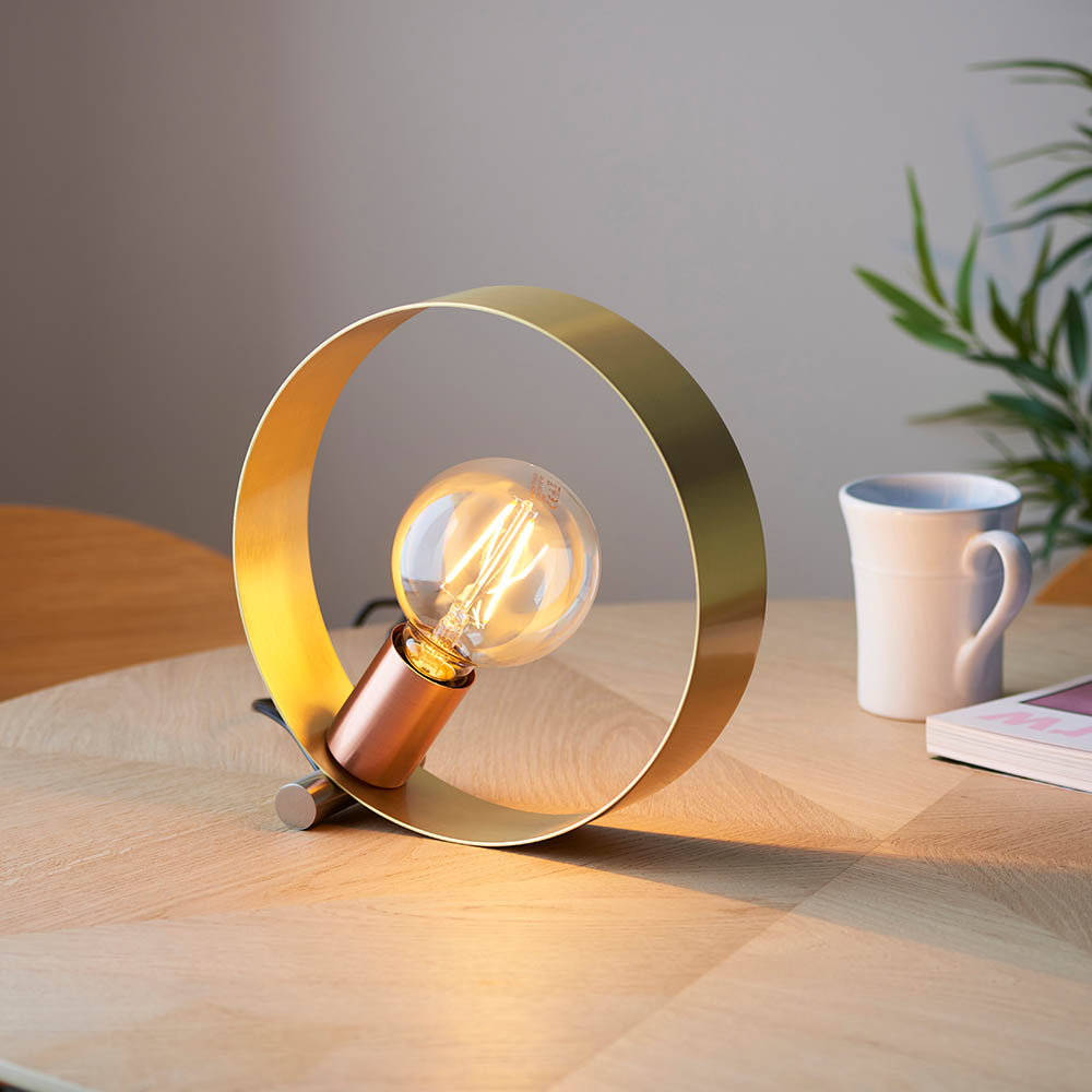Read more about Holmdel metal table lamp in brushed nickel and copper brass