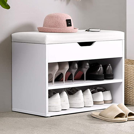 Photo of Holmdel wooden shoe storage bench in white