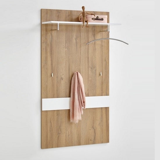 Holte Wooden Wall Mounted Coat Rack In Oak And Glossy White