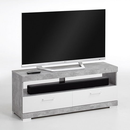 Product photograph of Holte Tv Stand In Light Atelier And White Gloss With 2 Drawers from Furniture in Fashion