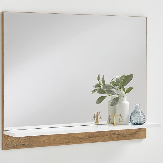 Read more about Holte wall mirror in oak with glossy white shelf