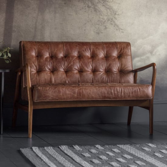 Product photograph of Hombre Upholstered Leather 2 Seater Sofa In Vintage Brown from Furniture in Fashion