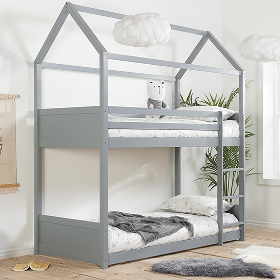 Photo of Home pine wood single bunk bed in grey