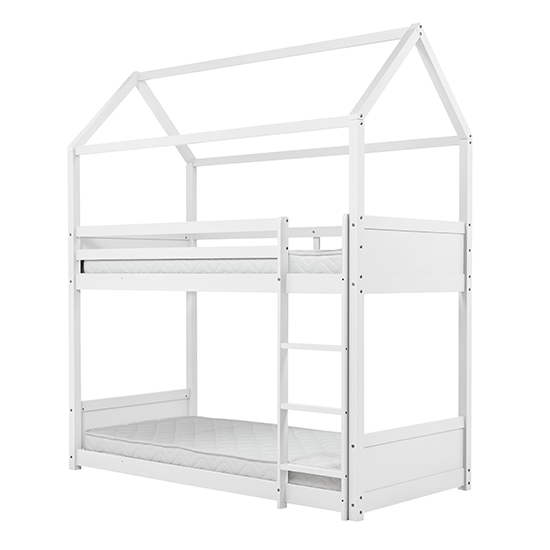 Home Pine Wood Single Bunk Bed In White Furniture in Fashion