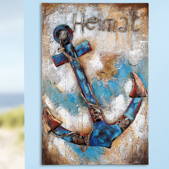 Photo of Homeland picture metal wall art in blue and brown