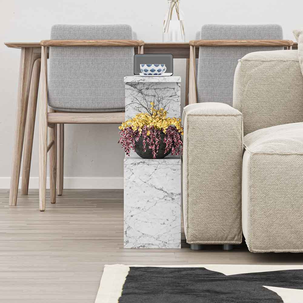 Homemania Wooden Side Table in Carrara Marble Effect