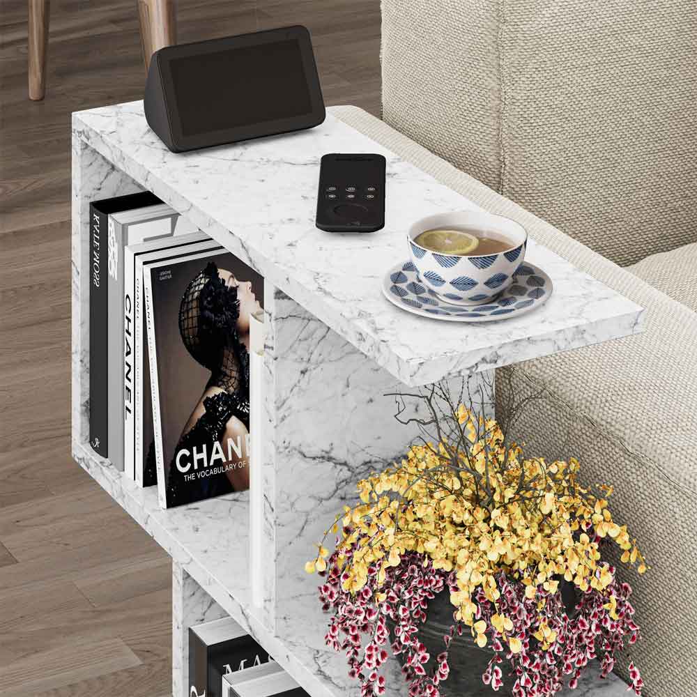 Homemania Wooden Side Table in Carrara Marble Effect