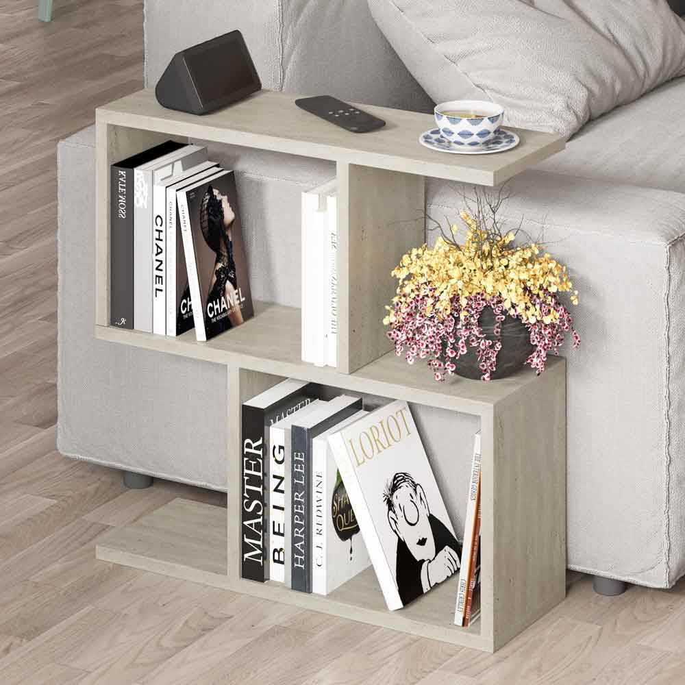 Homemania Wooden Side Table in Travertine Marble Effect