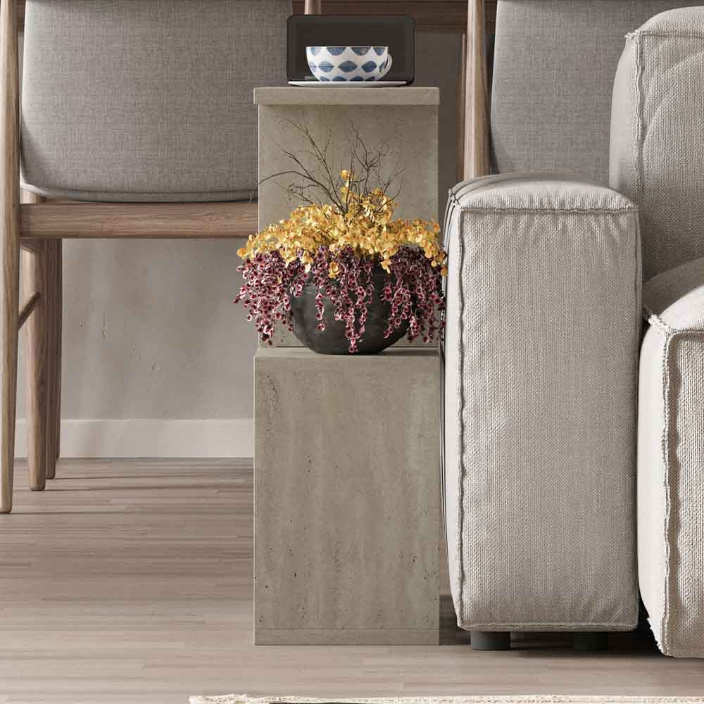 Homemania Wooden Side Table in Travertine Marble Effect
