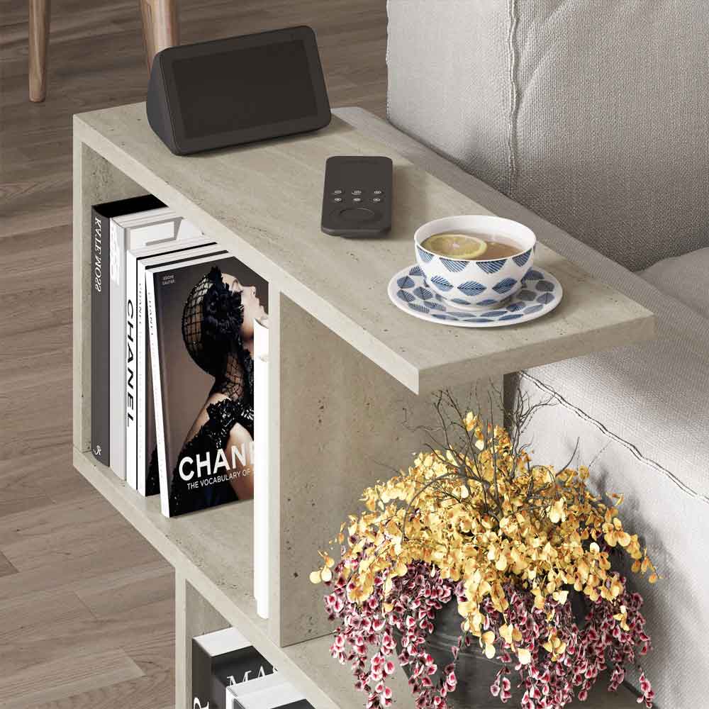 Homemania Wooden Side Table in Travertine Marble Effect
