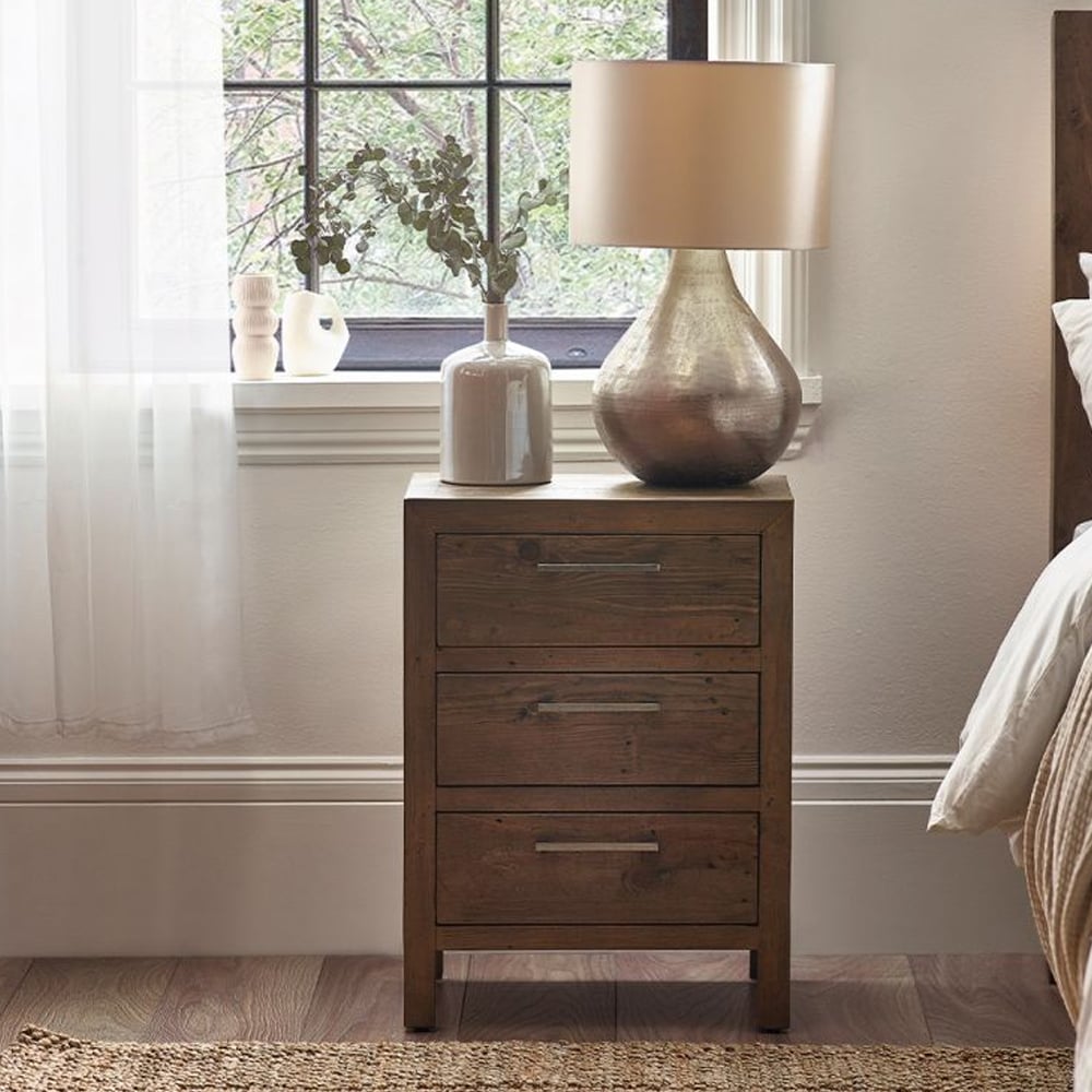 Read more about Homer wooden bedside cabinet with 3 drawers in brown