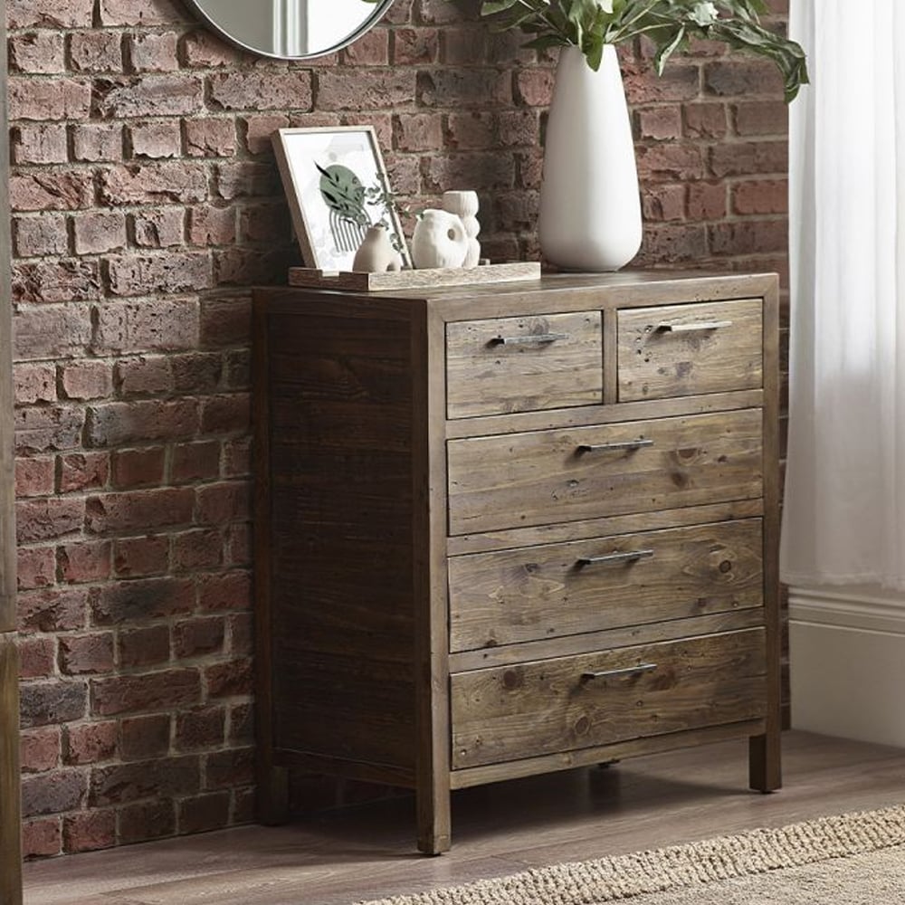 Read more about Homer wooden chest of 5 drawers in brown