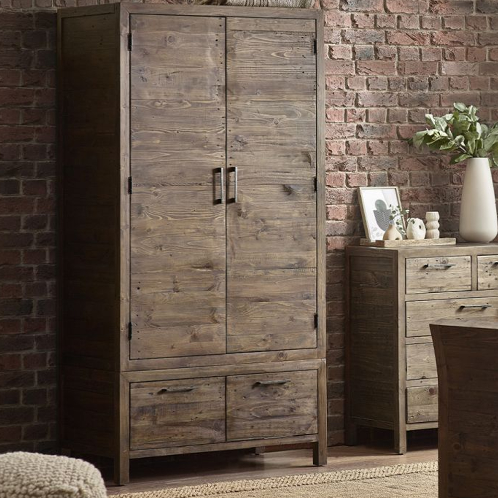 Read more about Homer wooden wardrobe with 2 doors 2 drawers in brown