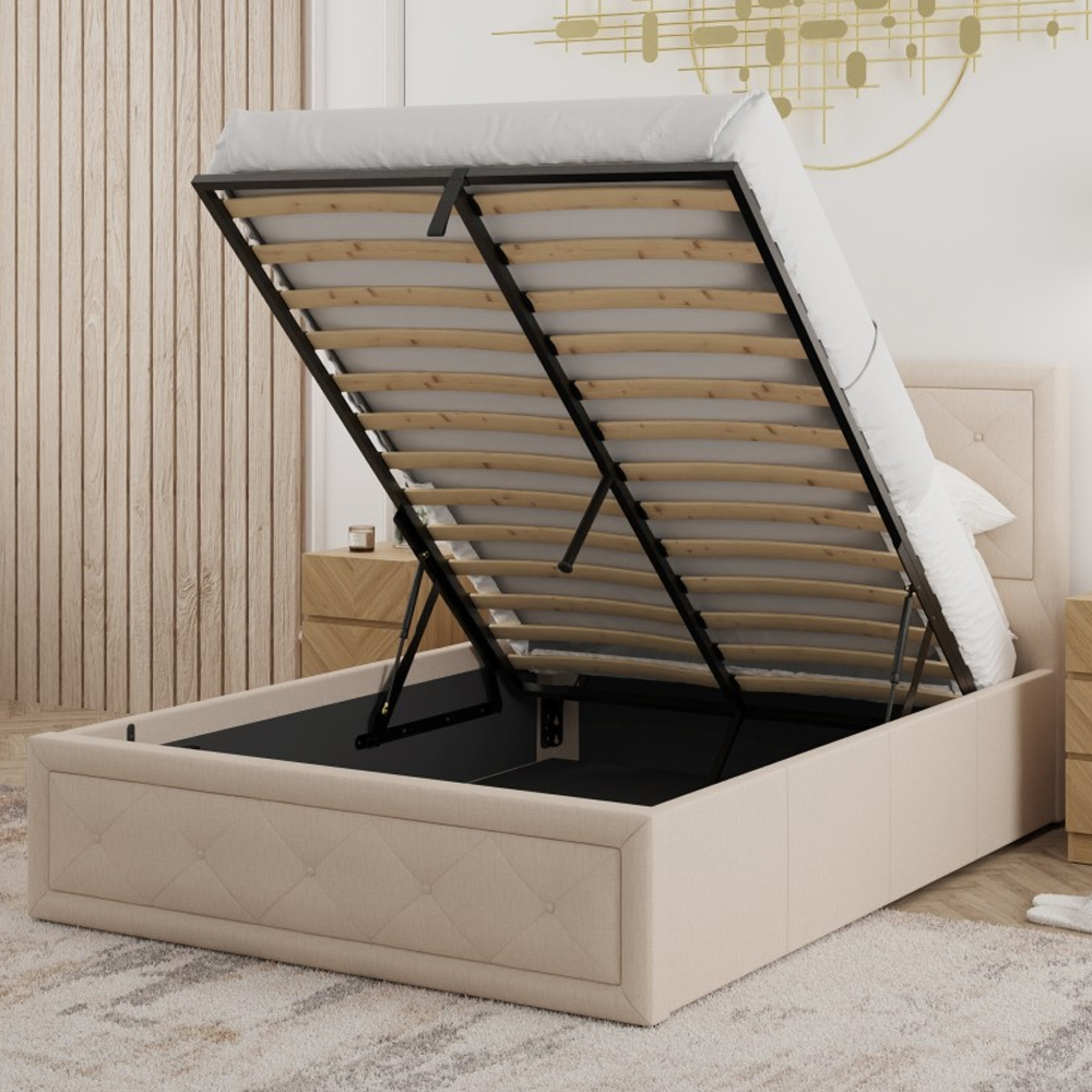 Honiton Fabric Ottoman Storage King Size Bed In Natural