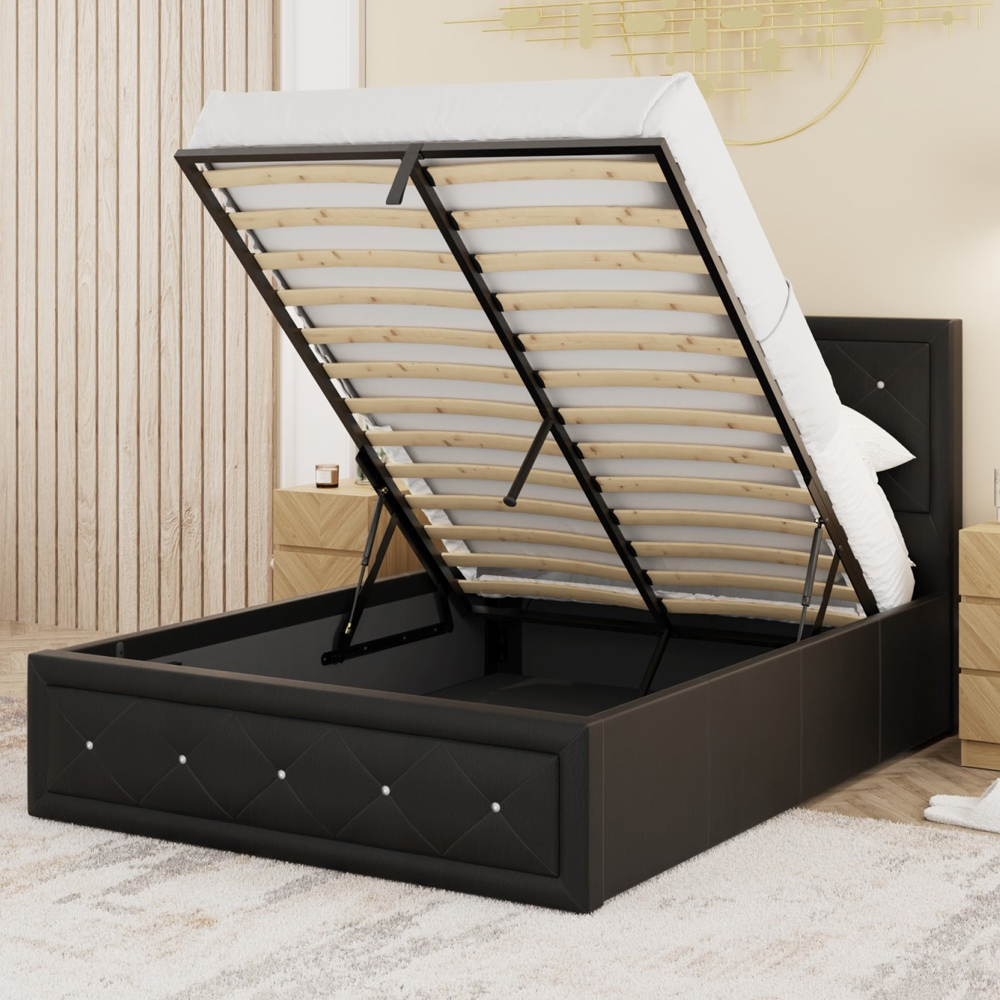 Honiton PU Leather Ottoman Storage Double Bed In Black