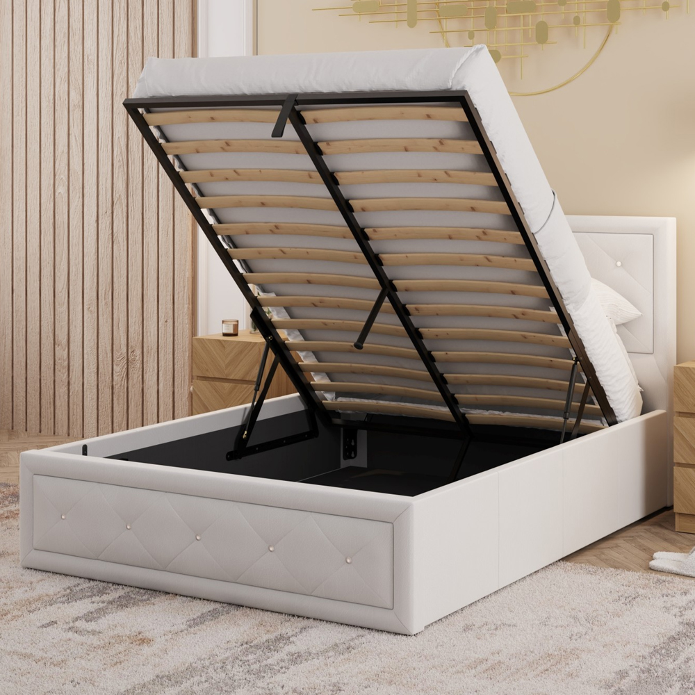 Honiton PU Leather Ottoman Storage King Size Bed In White