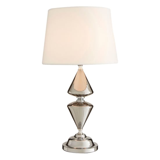 Photo of Honorus white fabric shade table lamp with chrome glass base
