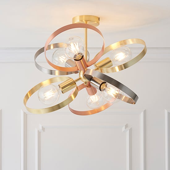 Product photograph of Hoop 6 Lights Ceiling Pendant Light In Brushed Brass from Furniture in Fashion