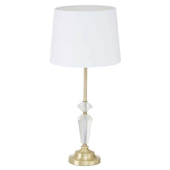 Hopac White Fabric Shade Table Lamp With Brass Crystal Base