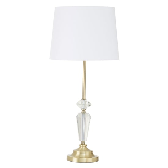 Photo of Hopac white fabric shade table lamp with brass crystal base