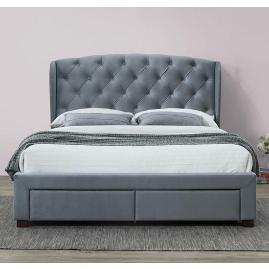 Hope Fabric Double Bed In Grey Velvet Furniture in Fashion