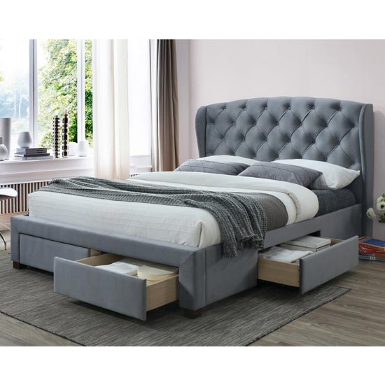 Read more about Hope fabric double bed in grey velvet