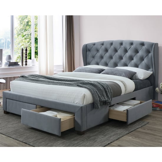 Photo of Hope velvet upholstered storage king size bed in grey