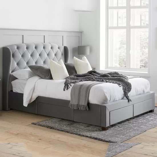 Product photograph of Hoper Fabric Double Bed In Grey from Furniture in Fashion