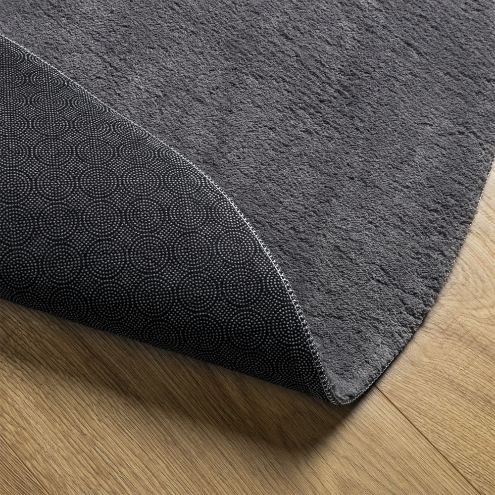 Hopkins 80cm Polyester Round Non-Slip Washable Rug - Anthracite