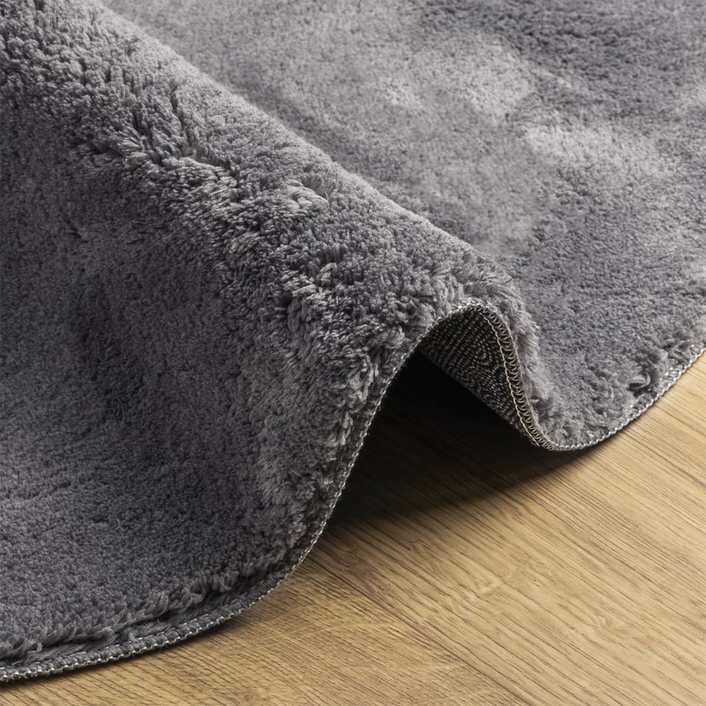 Hopkins 80cm Polyester Round Non-Slip Washable Rug - Anthracite